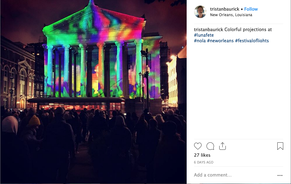 Luna Fete 2018 projection mapping on Gallier Hall